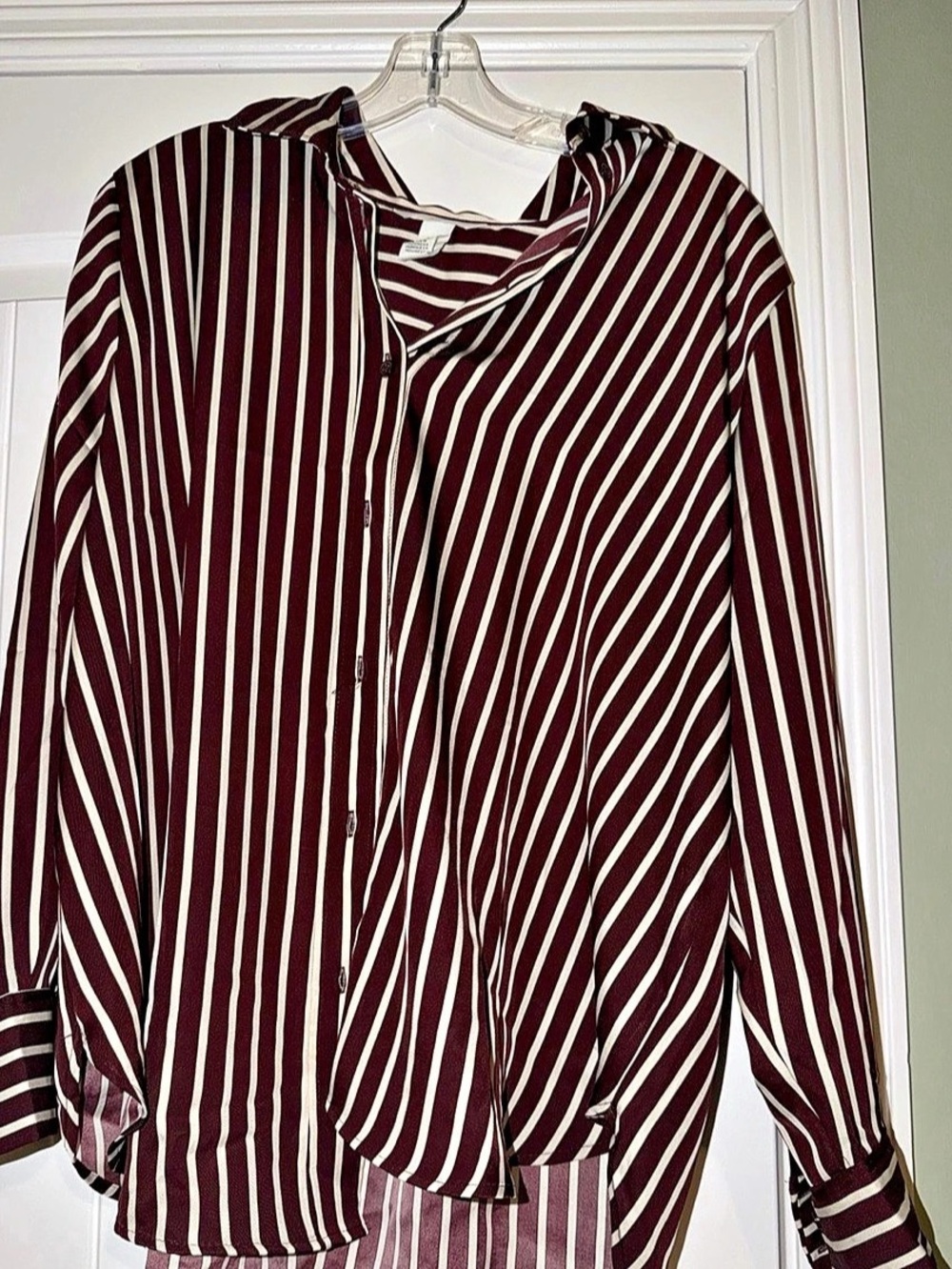 H&M Striped Button Down Maroon & White